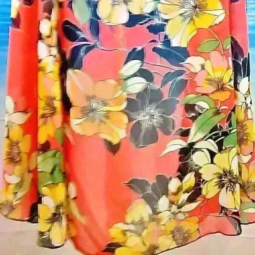 ORANGE FLORAL Beach Cover Sheer Open front Long Shawl LIGHTWEIGH Shrug One Size